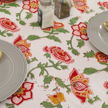 Load image into Gallery viewer, White Red Floral Indian Hand Block Printed 100% Cotton Tablecloth