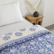 Load image into Gallery viewer, Handmade Blue/White Block printed Cotton Quilt