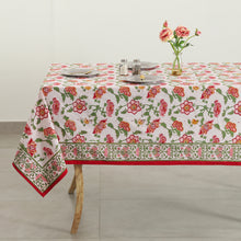 Load image into Gallery viewer, White Red Floral Indian Hand Block Printed 100% Cotton Tablecloth