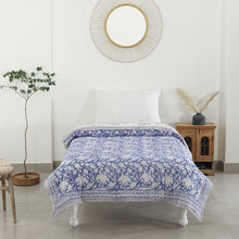 Load image into Gallery viewer, Handmade Blue/White Block printed Cotton Quilt