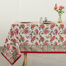 Load image into Gallery viewer, White Red Floral Indian Hand Block Printed 100% Cotton Tablecloth