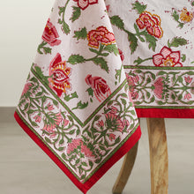 Load image into Gallery viewer, White Red Floral Indian Hand Block Printed 100% Cotton Tablecloth