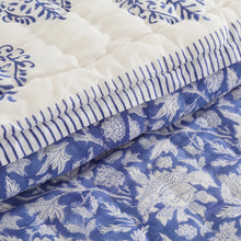 Load image into Gallery viewer, Handmade Blue/White Block printed Cotton Quilt