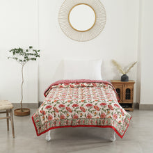 Load image into Gallery viewer, Handmade Red/White Block printed Cotton Quilt