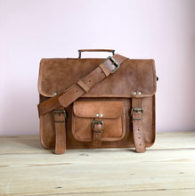 Load image into Gallery viewer, Leather Laptop Satchel 15"
