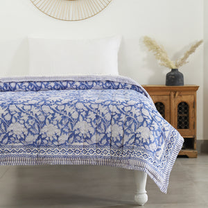 Handmade Blue/White Block printed Cotton Quilt