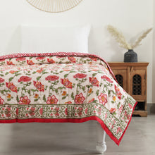 Load image into Gallery viewer, Handmade Red/White Block printed Cotton Quilt