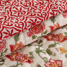 Load image into Gallery viewer, Handmade Red/White Block printed Cotton Quilt