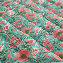 Load image into Gallery viewer, Handmade Turquoise/Pink Block printed Cotton Quilt