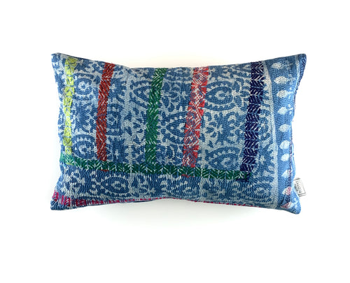 Vintage Indigo Kantha Cushion Cover , Pillow Case, 40 cm x 60 cm