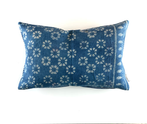 Vintage Indigo Kantha Cushion Cover , Pillow Case, 40 cm x 60 cm