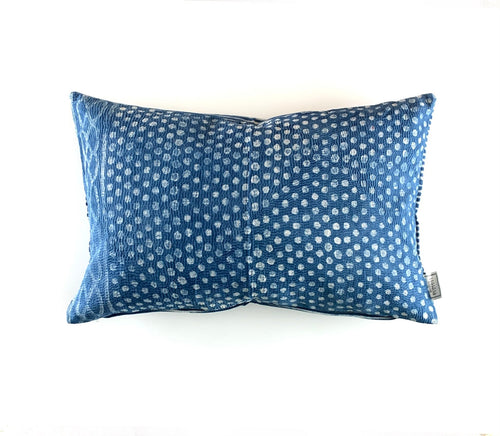 Vintage Indigo Kantha Cushion Cover , Pillow Case, 40 cm x 60 cm