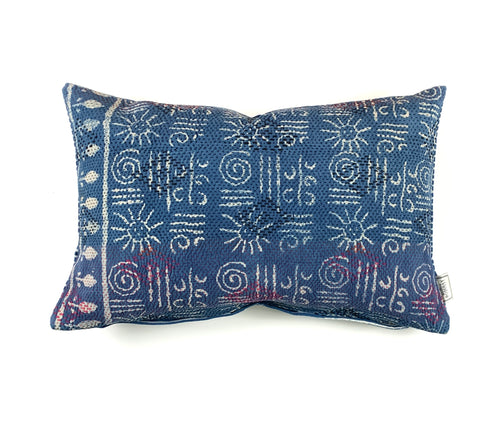 Vintage Indigo Kantha Cushion Cover , Pillow Case, 40 cm x 60 cm