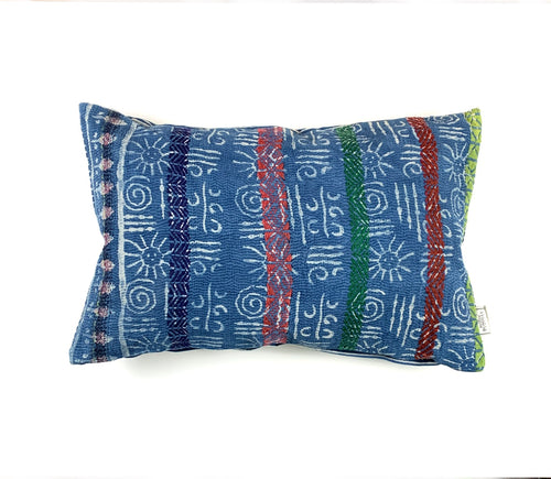 Vintage Indigo Kantha Cushion Cover , Pillow Case, 40 cm x 60 cm