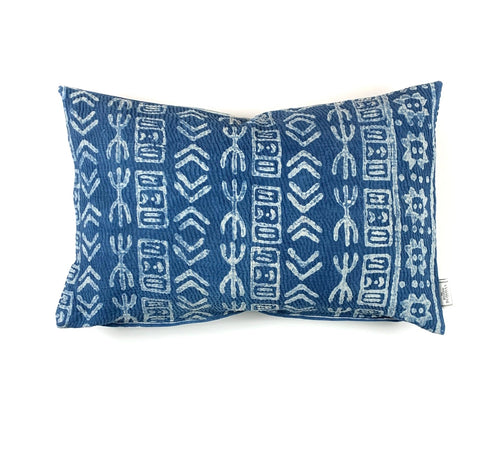 Vintage Indigo Kantha Cushion Cover , Pillow Case, 40 cm x 60 cm