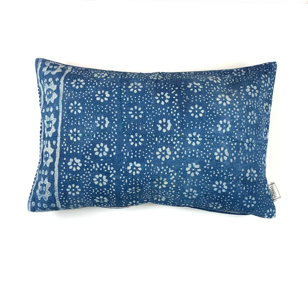 Vintage Indigo Kantha Cushion Cover , Pillow Case, 40 cm x 60 cm