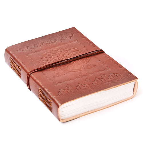 Large Peacock Print Leather Journal
