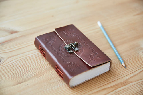 Medium Printed Leather Journal with Lock