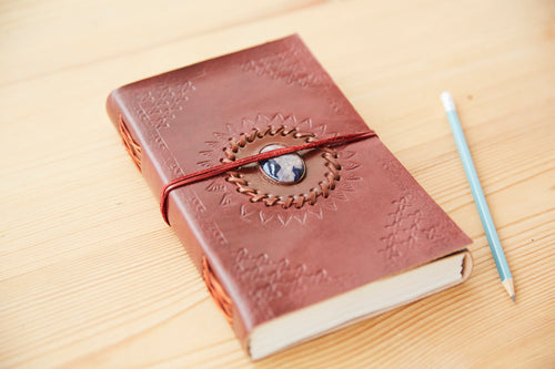 Large Tall Sodalite Stone Leather Journal