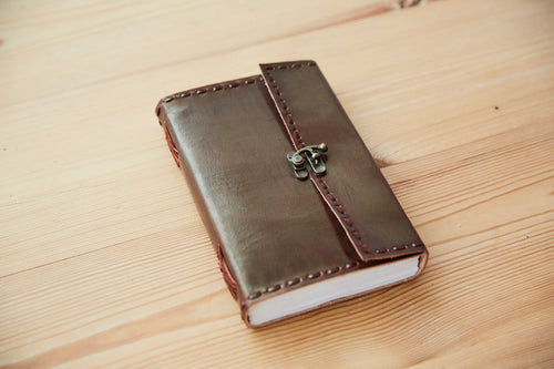 Large Tall Stitched Leather Journal w/ Lock