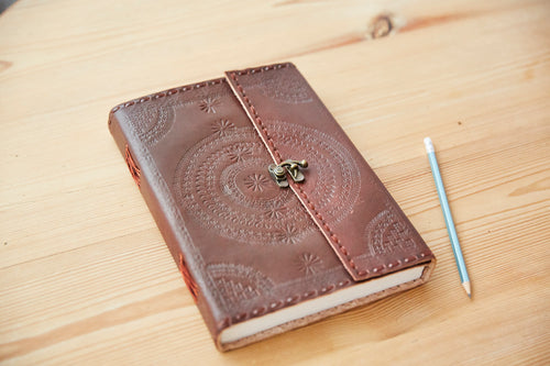 XL Printed & Stitched Leather Journal w/ Lock